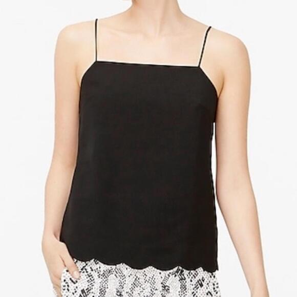 J.Crew Black Scallop Hem Sleeveless Straight Neck Lined Camisole Tank Top Size 6 - Picture 2 of 9